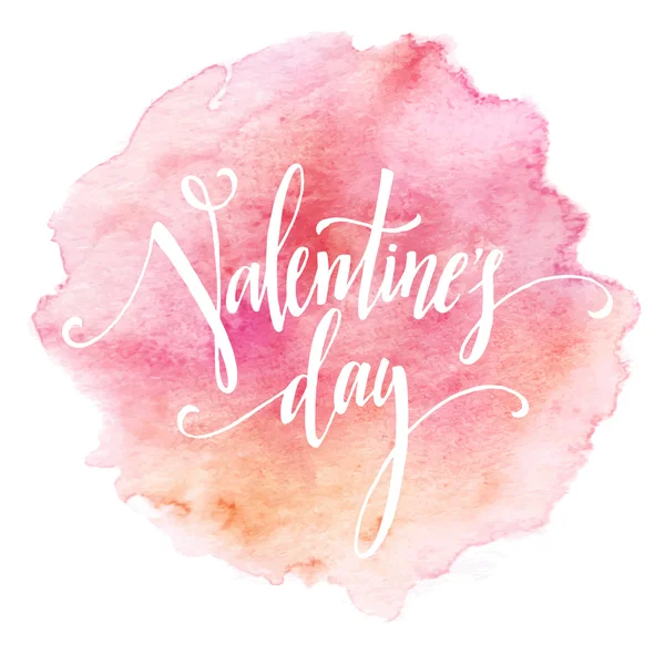 Handwritten Valentines Day calligraphy on red grungy watercolor stain background.  Vector illustration — Stock Vector