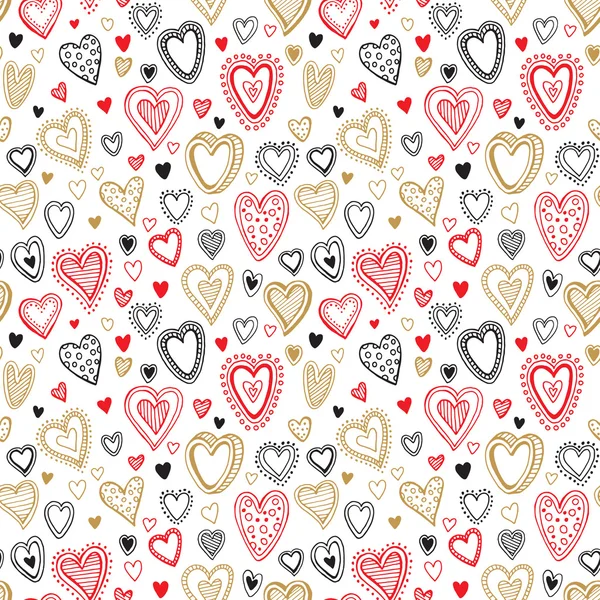 Amor sin costuras rojo y oro fondo del corazón. Ilustración vectorial — Vector de stock