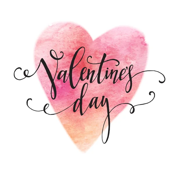 Handgeschriebene Valentinstag Kalligraphie auf rotem grungy Aquarell Fleck Hintergrund. Vektorillustration — Stockvektor