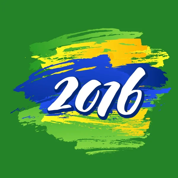 Háttér színeit a brazil zászló, alatta a felirat 2016. Vektoros illusztráció — Stock Vector