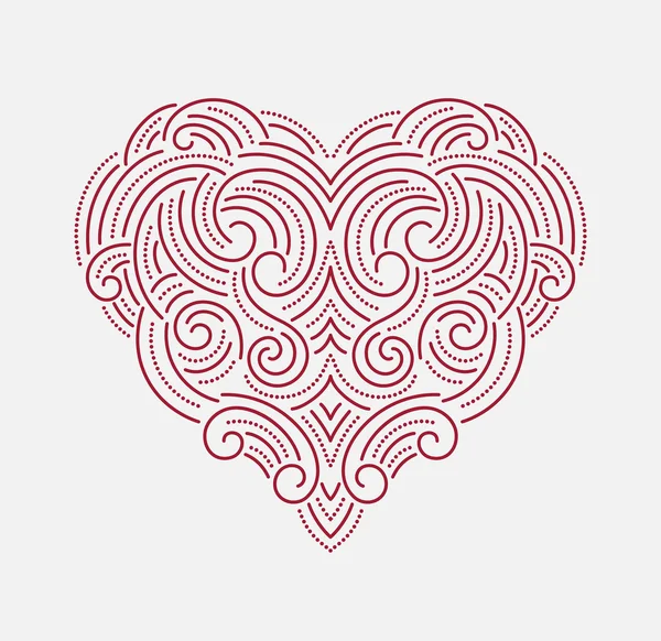 Día de San Valentín Hermoso corazón ornamental de línea fina. Ilustración vectorial — Vector de stock