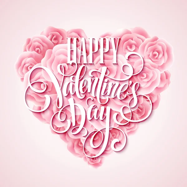 Valentine card with rose heart and calligraphic lettering. Vector illustration — Stok Vektör