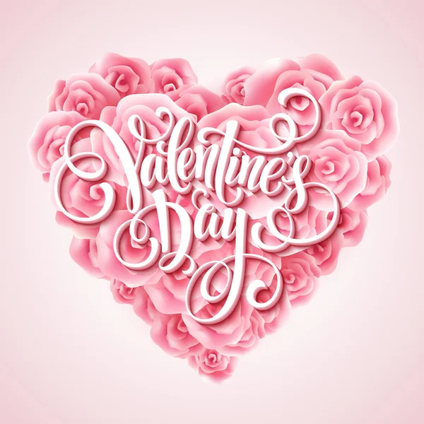 Tarjeta San Valentín con corazón de rosa y letras caligráficas. Ilustración vectorial — Vector de stock