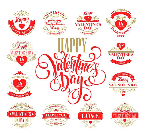 Valentinstag Satz von Typografie-Elementen mit Herzen. Vektorillustration — Stockvektor