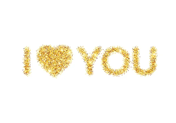 Ti amo messaggio e cuore dorato glitter design. Illustrazione vettoriale — Vettoriale Stock