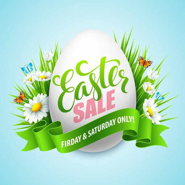 Easter sale background with eggs and spring flower. Vector illustration — Stock Vector