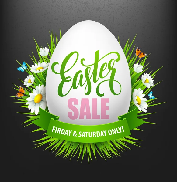 Fundo de venda de Páscoa com ovos e flor de primavera. Ilustração vetorial — Vetor de Stock