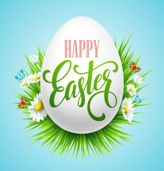Letras de saludo de Pascua. Huevos y flores. Ilustración vectorial — Archivo Imágenes Vectoriales