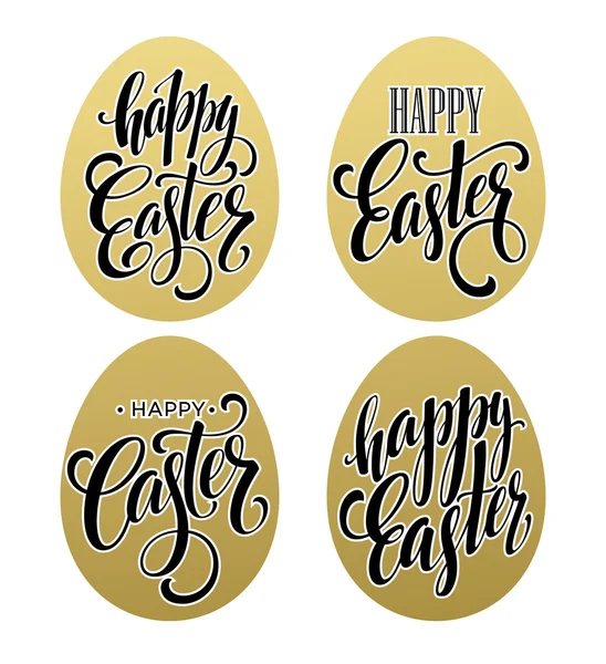 Feliz Pascua. Letras caligráficas huevo efecto dorado. Ilustración vectorial — Vector de stock