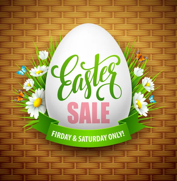 Easter sale background with eggs and spring flower. Vector illustration — Stock Vector