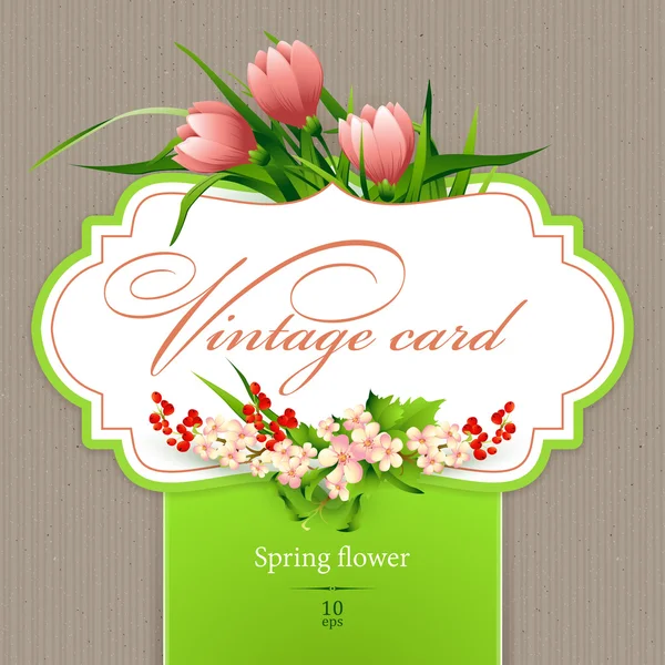 Frühling Vintage elegante Karte mit Blumen. Vektorillustration — Stockvektor