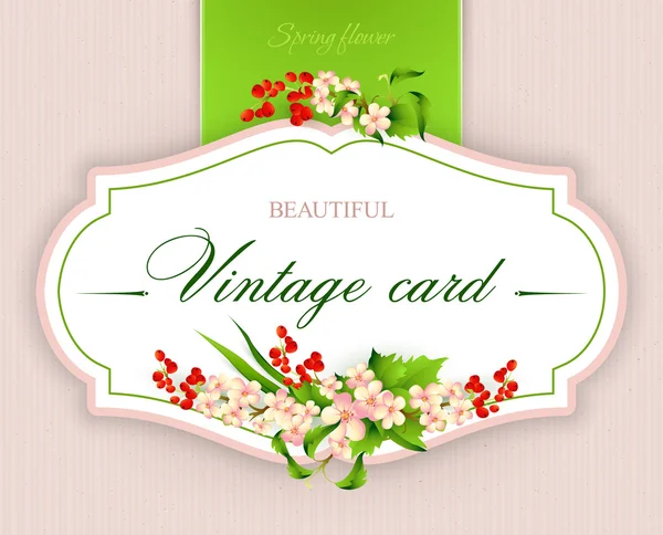 Carta elegante vintage primaverile con fiori. Illustrazione vettoriale — Vettoriale Stock