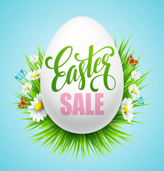 Easter sale background with eggs and spring flower. Vector illustration — Stock Vector