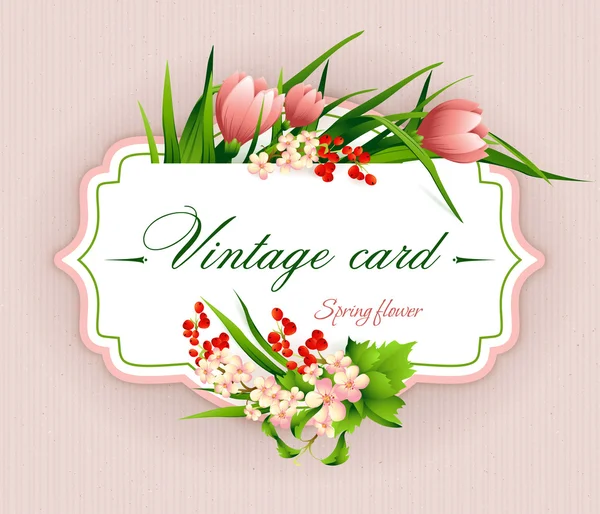 Tarjeta de primavera vintage elegante con flores. Ilustración vectorial — Archivo Imágenes Vectoriales