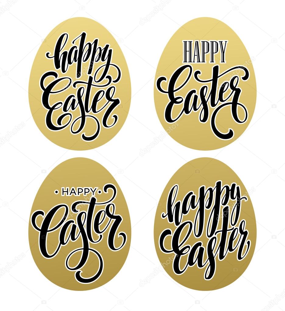 Happy easter.  Calligraphic lettering egg golden effect. Vector illustration