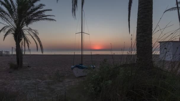 Timelapse Wschód Słońca Gandia Beach Czystym Niebem — Wideo stockowe