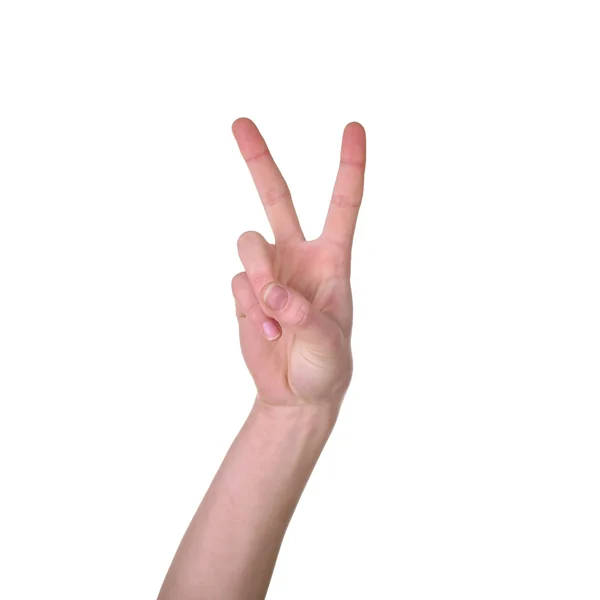 Símbolo de paz con mano aislada en blanco — Foto de Stock