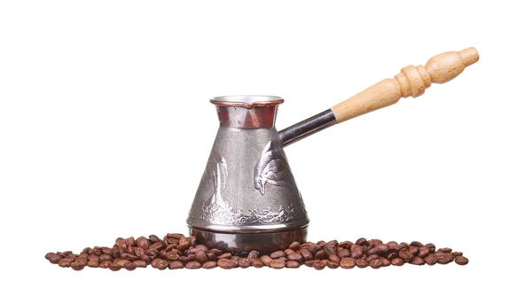 Turk kahve beyaz arka plan üzerinde izole fasulye ile Stok Resim