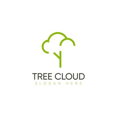Basit çizgili logo ağacı bulutu