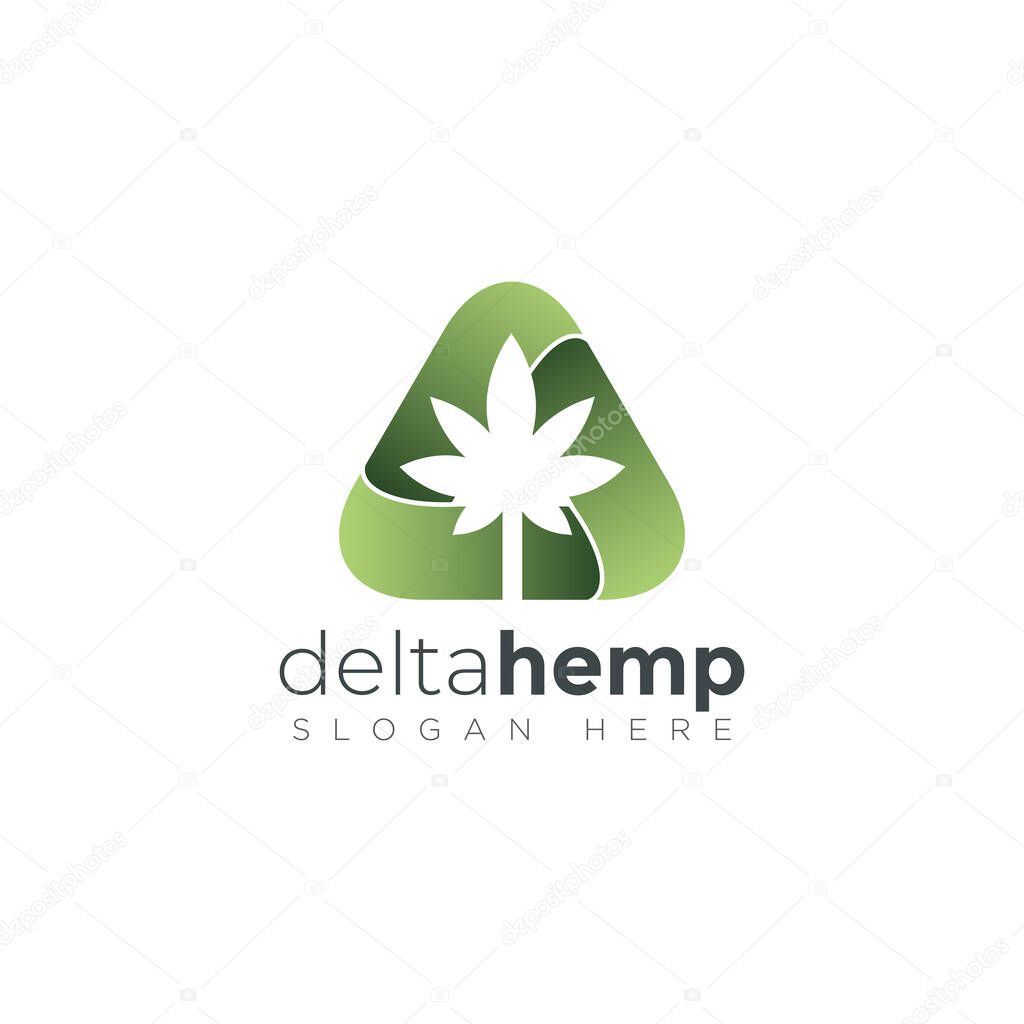 Modern logo delta hemp, with delta symbol and negatif space of hemp leaf