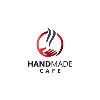 Logo el yapımı kafe, duman ve el vektörü var.