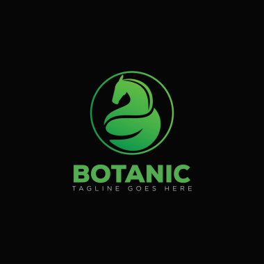 At kafası ve yaprak vektörü olan botanik logosu.