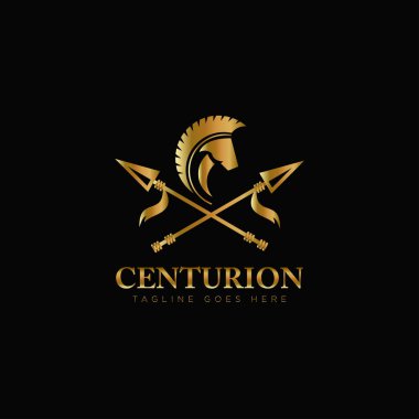 Antika, antika, rustik Centurion logosu, altın mızrak ve at vektörü.