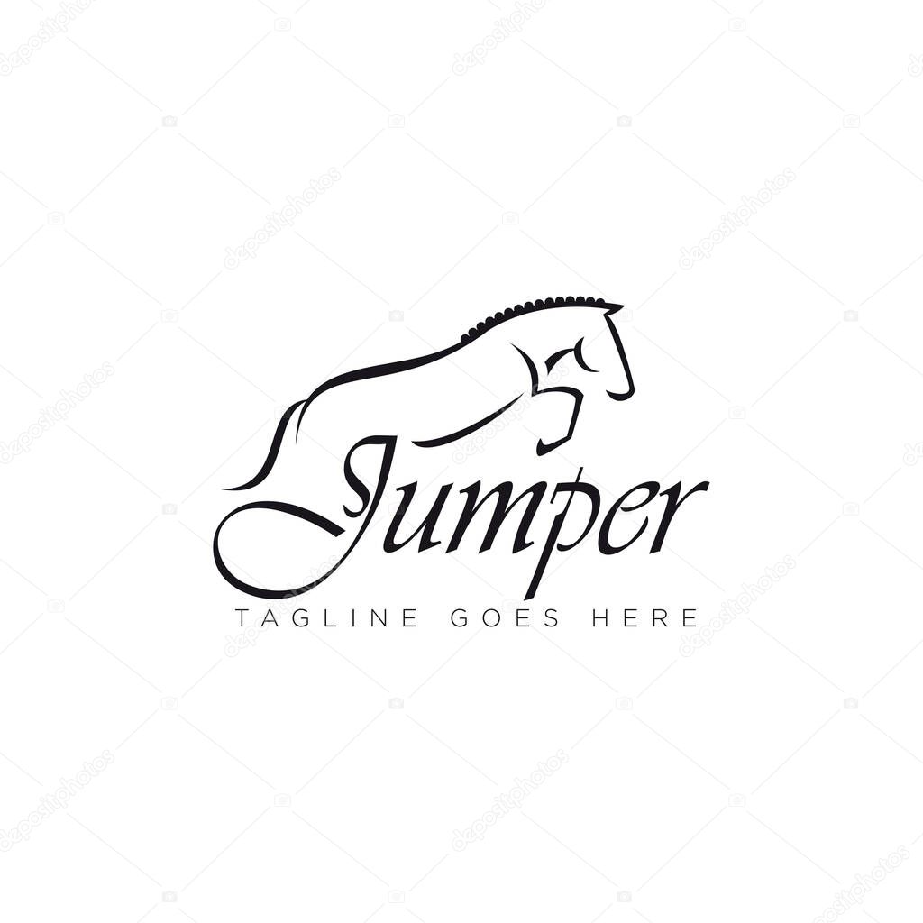 Jumper logo, with cursive logotype and horse jumping vector