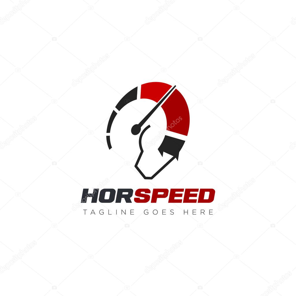 horspeed logo, creative spedometer with head horse