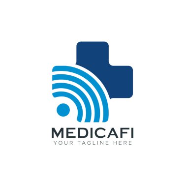 Mediafi logosu, yaratıcı kablosuz ağ ve çapraz sağlık vektörü