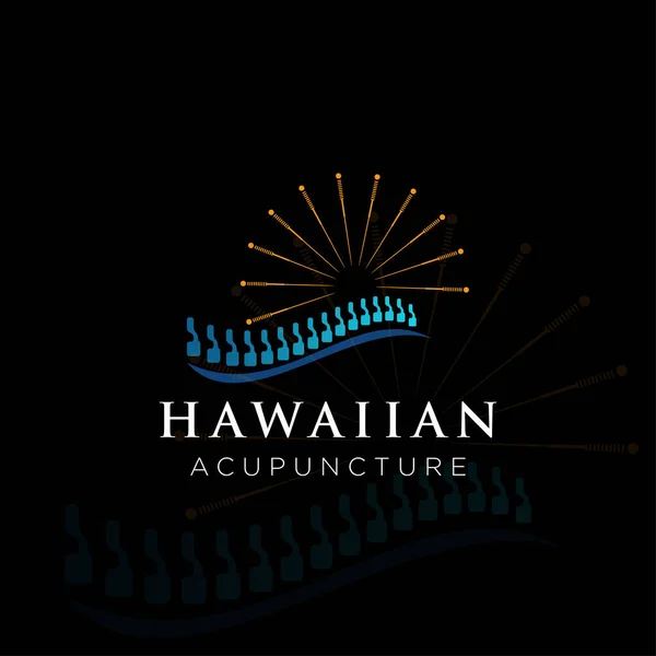hawaiian acupuncture logo, creative needle as sun an backbone as wave vector