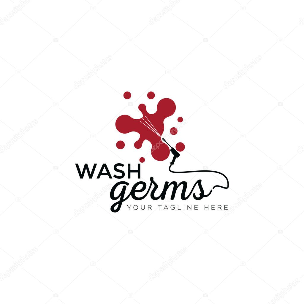 Wash germs wordmark logo, with spraying spot vector