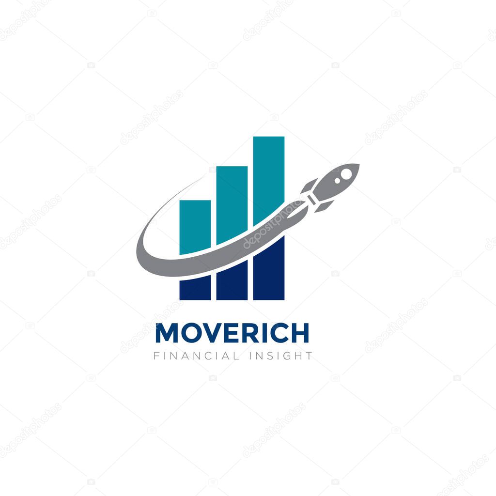 moverich logo, creative chart and take off rocket vector