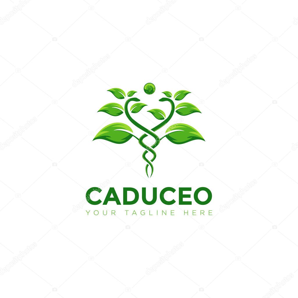 Caduceo logo, creative Plant snake vector
