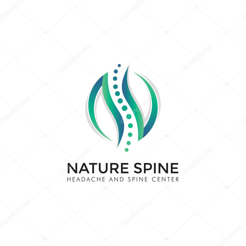 Nature spine logo, abstrack leaf and backbone vector