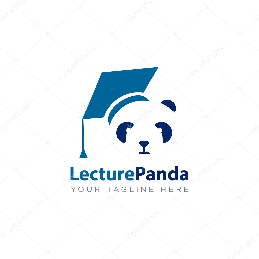lecture panda logo, creative panda with Graduation toga hat vector