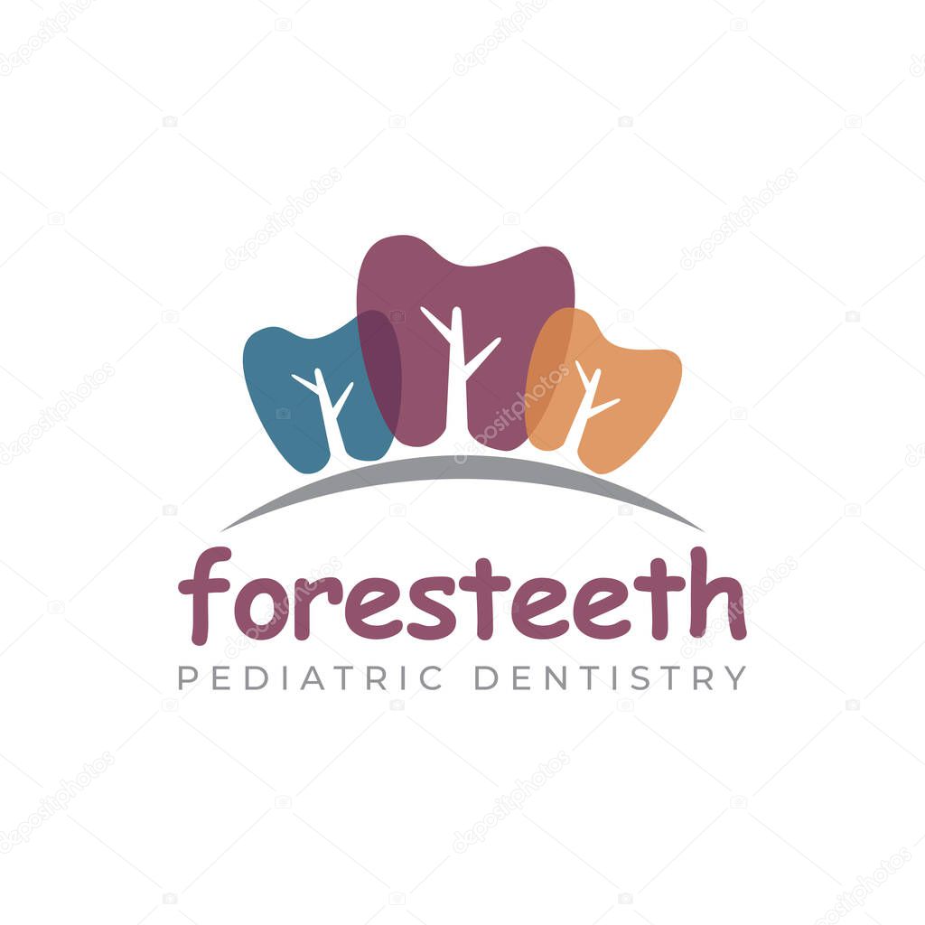 Foresteeth pediatric dentistry logo, youthful tooth as tree vector