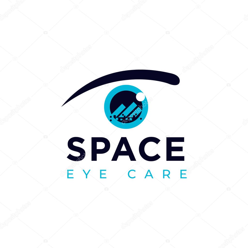 space eye care logo, abstract mountain night scene on eye vector