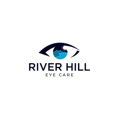 River Hill göz bakım logosu, tepe ve su yansıması göz vektöründe
