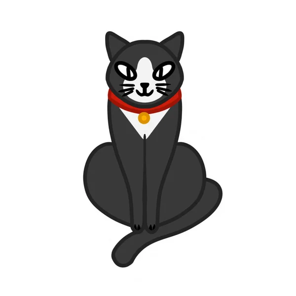 赤襟の黒猫と白猫が座っている 画像は白地に隔離されています ベクターイラスト — ストックベクタ