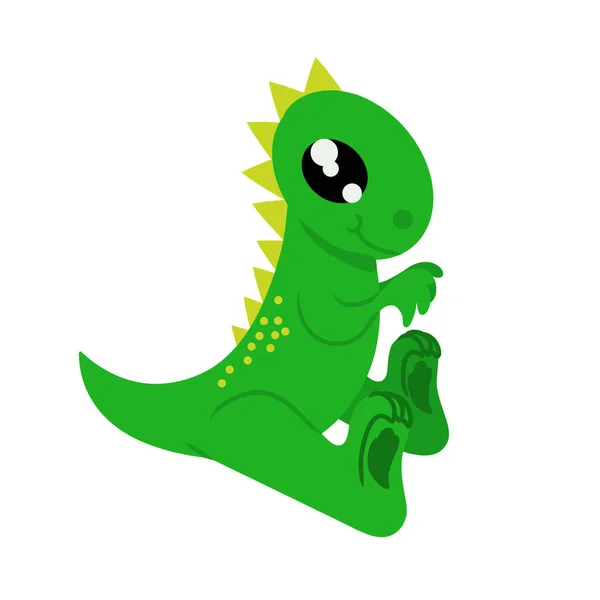 Mignon Dinosaure Vert Est Assis Sur Fond Blanc Élément Conception — Image vectorielle