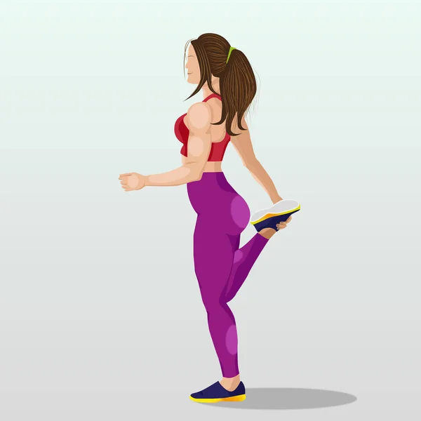 Fille Leggings Shirt Sport Étire Les Muscles Avant Jogging — Image vectorielle