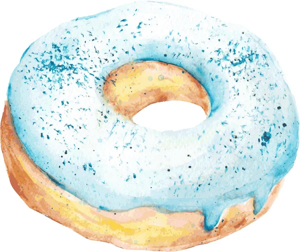 Isoliert Aquarell blauer Donut. Vektorillustration. — Stockvektor