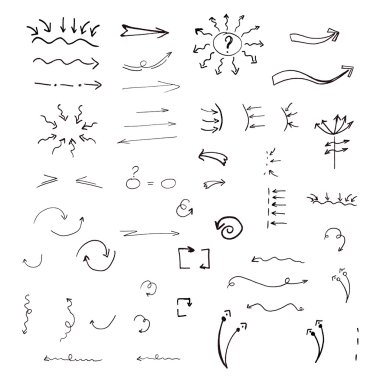 El basit oklar ve satırları set çekilmiş. İzole beyaz arka plan. Stil kroki. Vektör çizim.