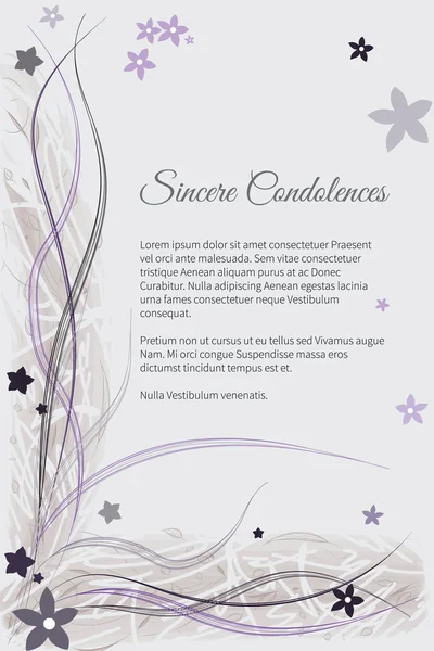 Tarjeta funeraria vectorial con elegante motivo floral abstracto — Vector de stock