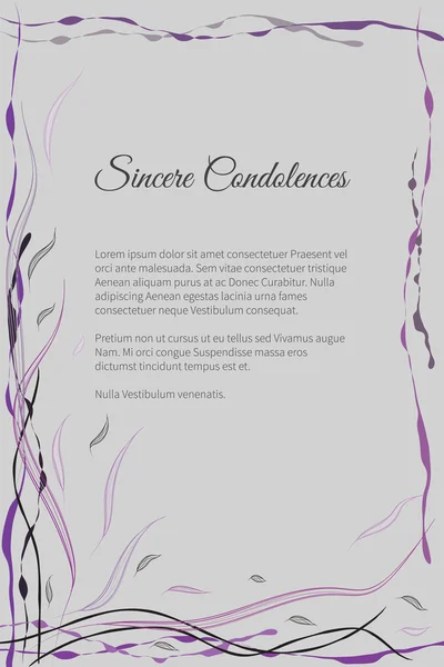 Tarjeta funeraria vectorial con elegante motivo floral abstracto — Vector de stock