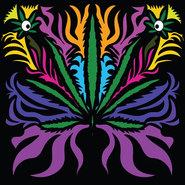 Colorful vector image of cannabis in abstract art style — ストックベクタ