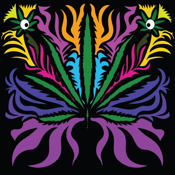 Image colorée de la feuille de cannabis dans un style artistique abstrait — Image vectorielle