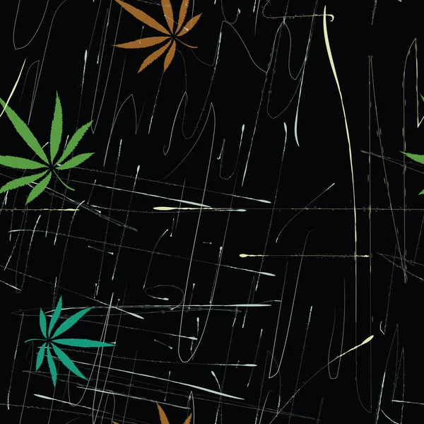 Modèle abstrait sans couture coloré avec feuilles de cannabis et scra — Image vectorielle