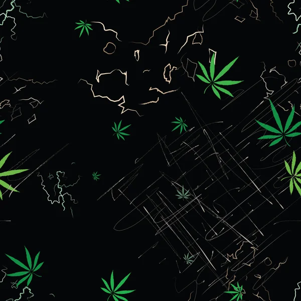 Kleurrijke abstracte naadloze patroon met cannabis bladeren en scra — Stockvector